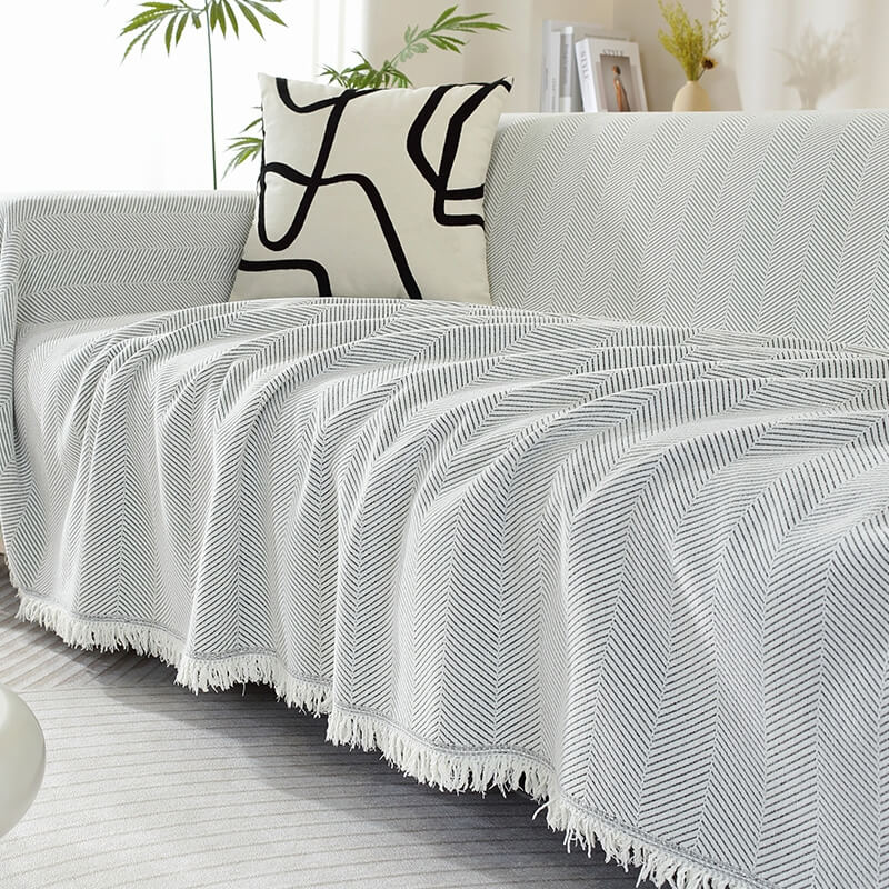 Quaste Couchbezug Chenille-Decke mit Fischgrätenmuster