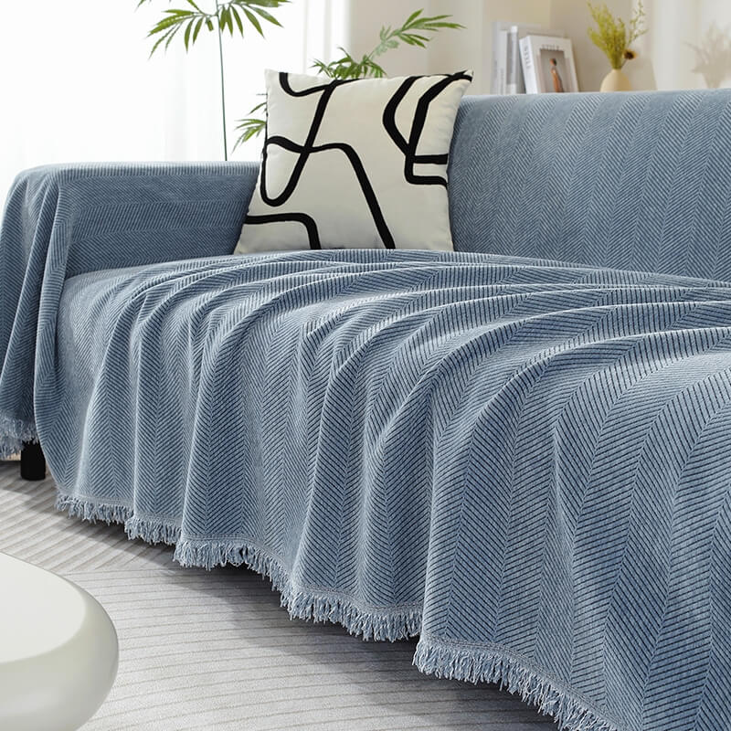 Quaste Couchbezug Chenille-Decke mit Fischgrätenmuster