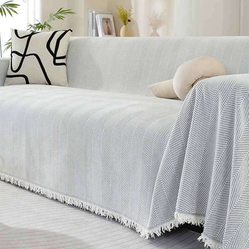 Quaste Couchbezug Chenille-Decke mit Fischgrätenmuster