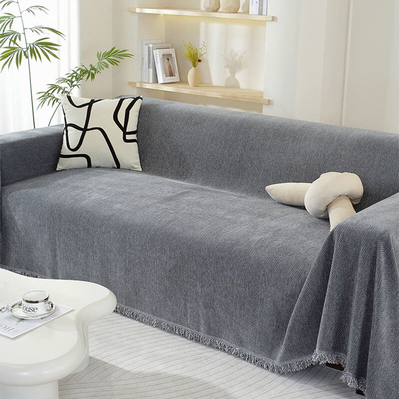 Quaste Couchbezug Chenille-Decke mit Fischgrätenmuster