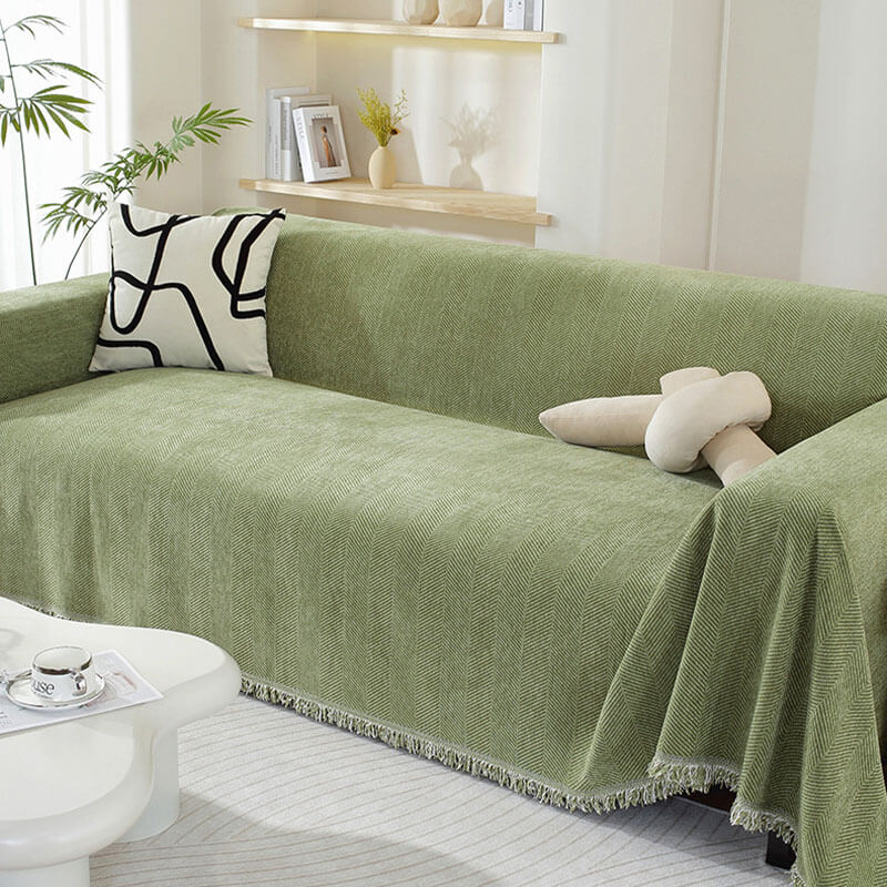 Quaste Couchbezug Chenille-Decke mit Fischgrätenmuster