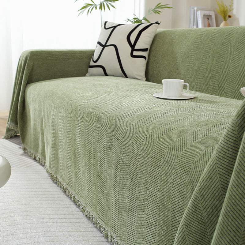 Quaste Couchbezug Chenille-Decke mit Fischgrätenmuster