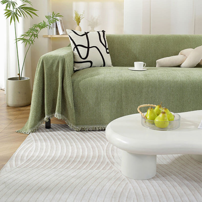 Quaste Couchbezug Chenille-Decke mit Fischgrätenmuster