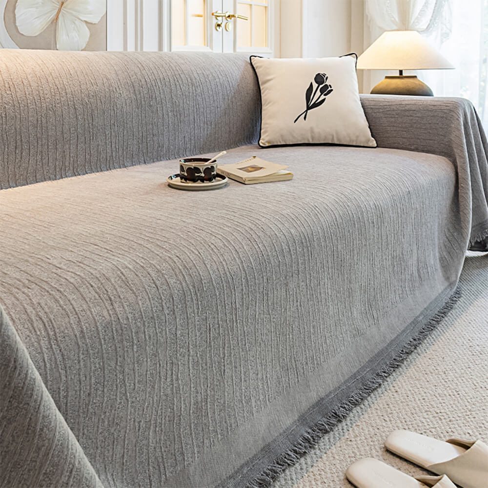 Creme Chenille Texturiertes Tierfreundliches Anti-Kratzer Sofaüberwurf