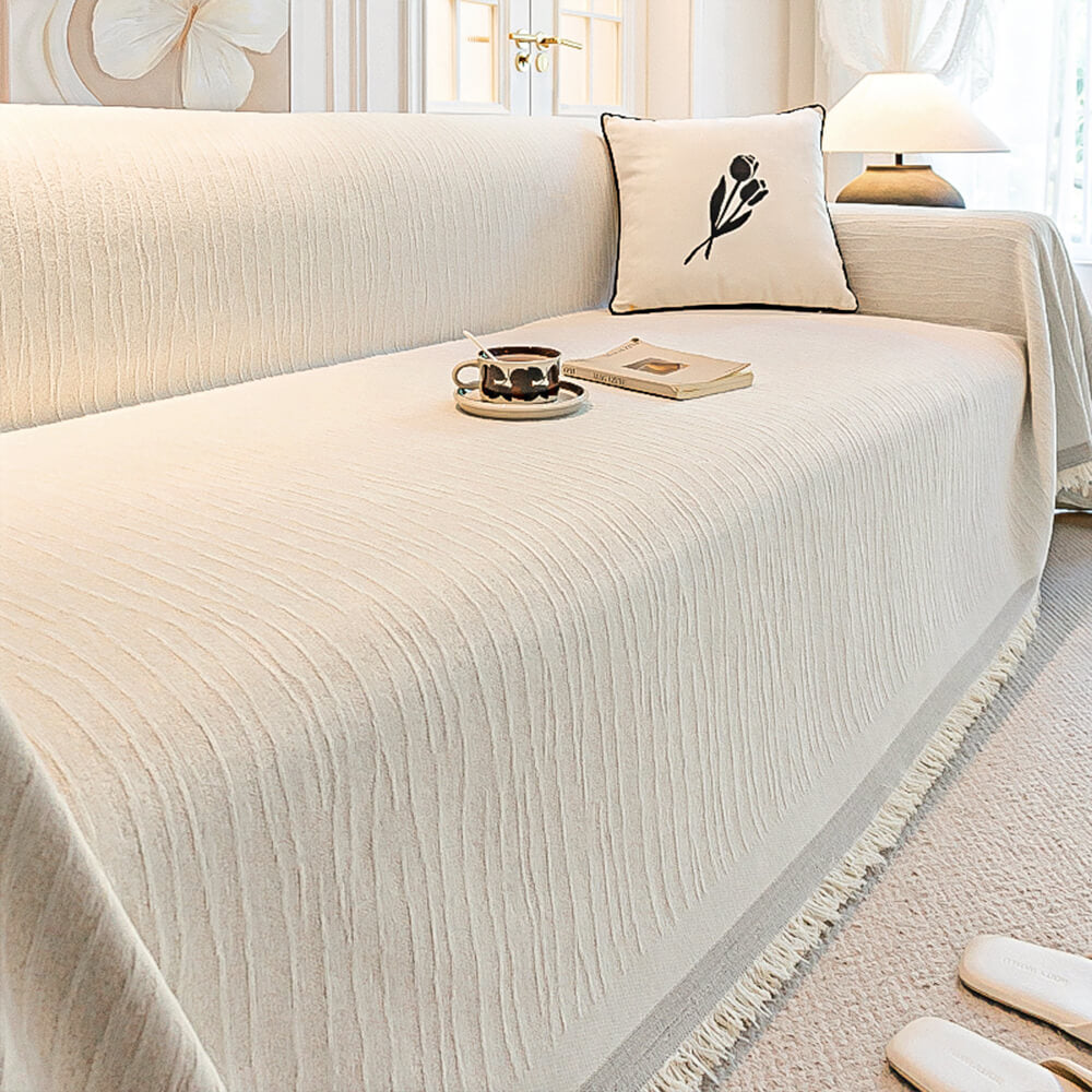 Creme Chenille Texturiertes Tierfreundliches Anti-Kratzer Sofaüberwurf