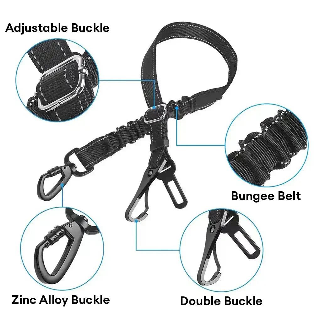 3 in 1 Hundesitzgurt mit Bungee und 360° verriegelbarem Schnallen- und Hakenverschluss