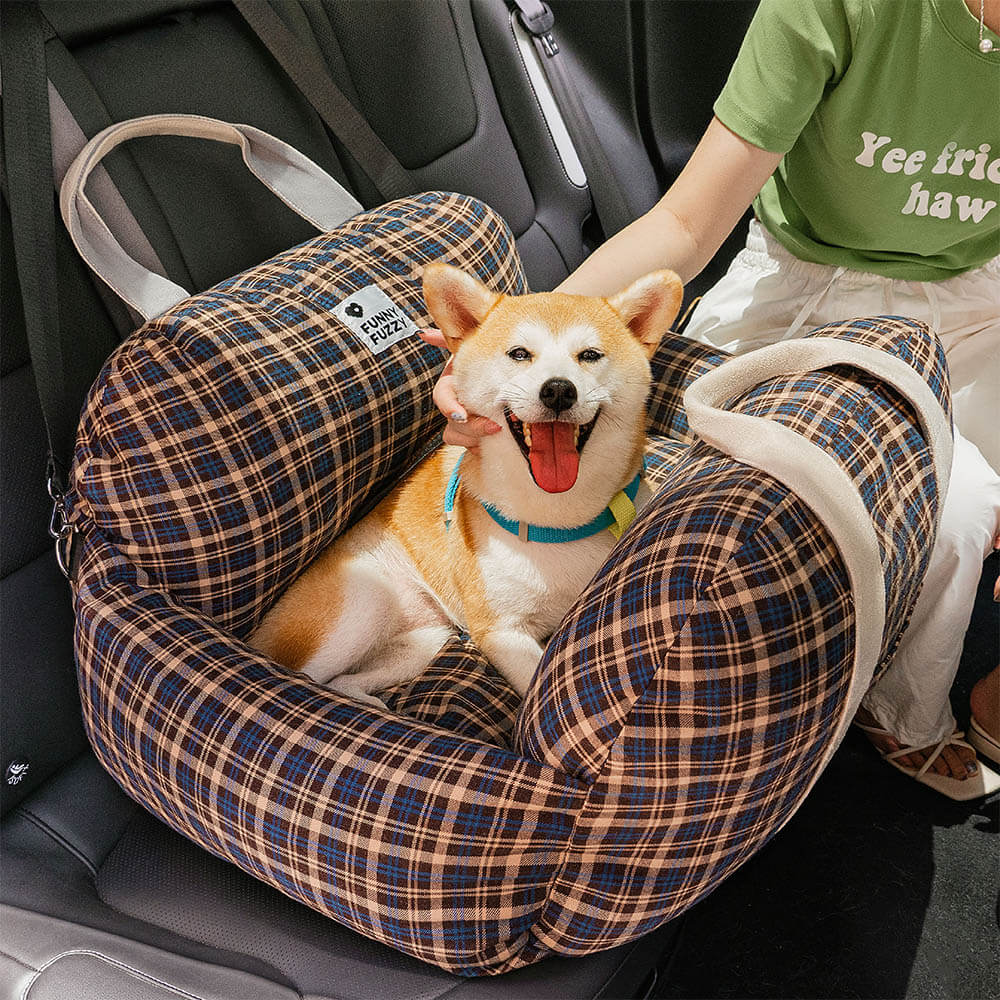 Reise-Sicherheits-Autositzbett für Hunde im Vintage-Karos