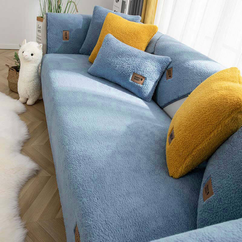 Wasserdichter Rutschfest Dicker Flauschiger Sofabezug aus Sherpa-Fleece