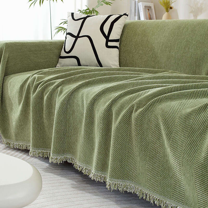 Quaste Couchbezug Chenille-Decke mit Fischgrätenmuster