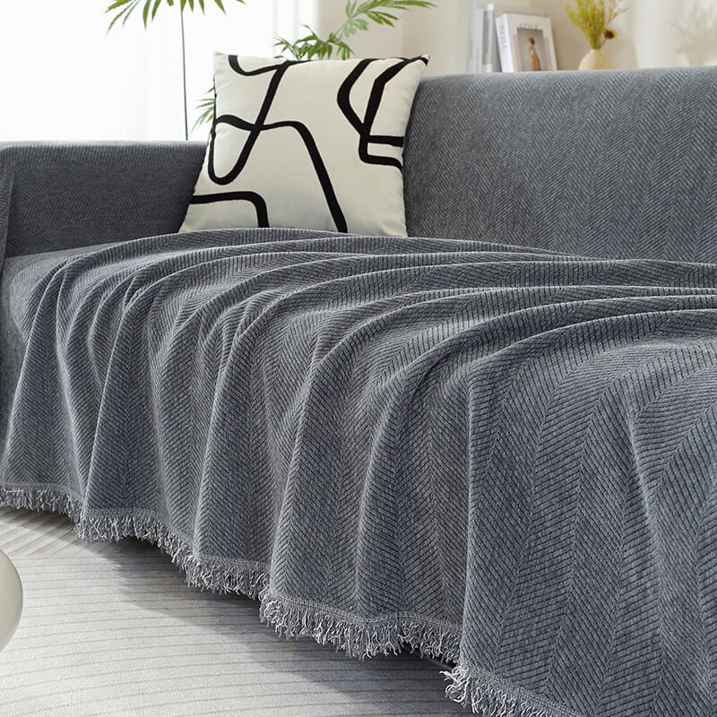 Quaste Couchbezug Chenille-Decke mit Fischgrätenmuster