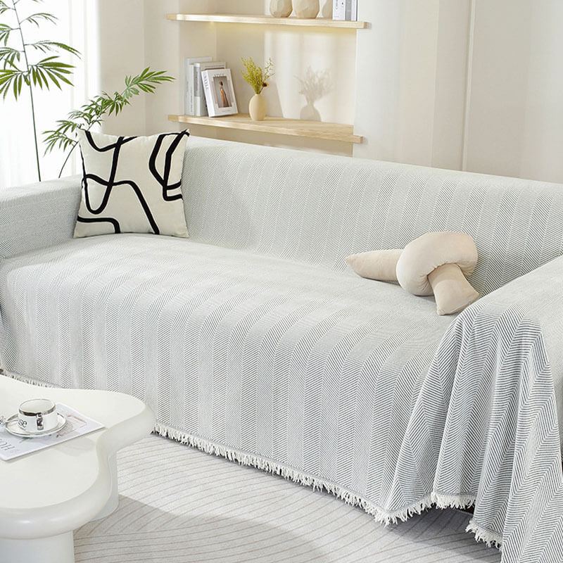 Quaste Couchbezug Chenille-Decke mit Fischgrätenmuster