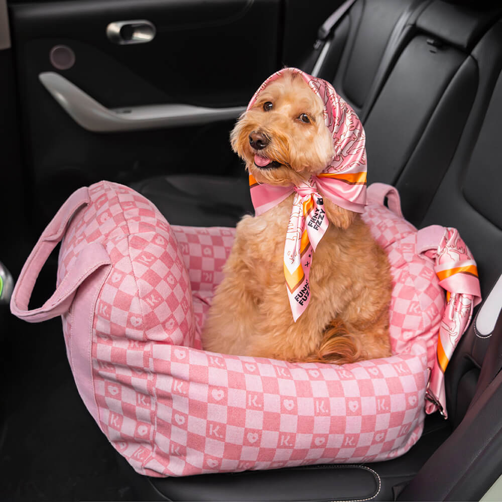 FunnyFuzzy X Klarna | Großes Rosa Autositzbett Sicherheit auf Reisen für Hunde