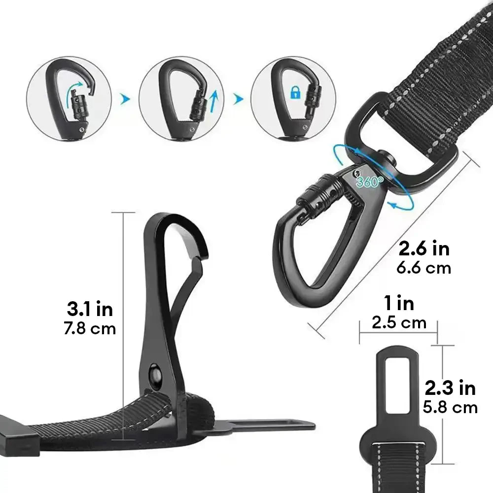 3 in 1 Hundesitzgurt mit Bungee und 360° verriegelbarem Schnallen- und Hakenverschluss