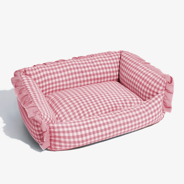 Modisches Warmes Hunde- und Katzenbett mit Rüschen und Plaid