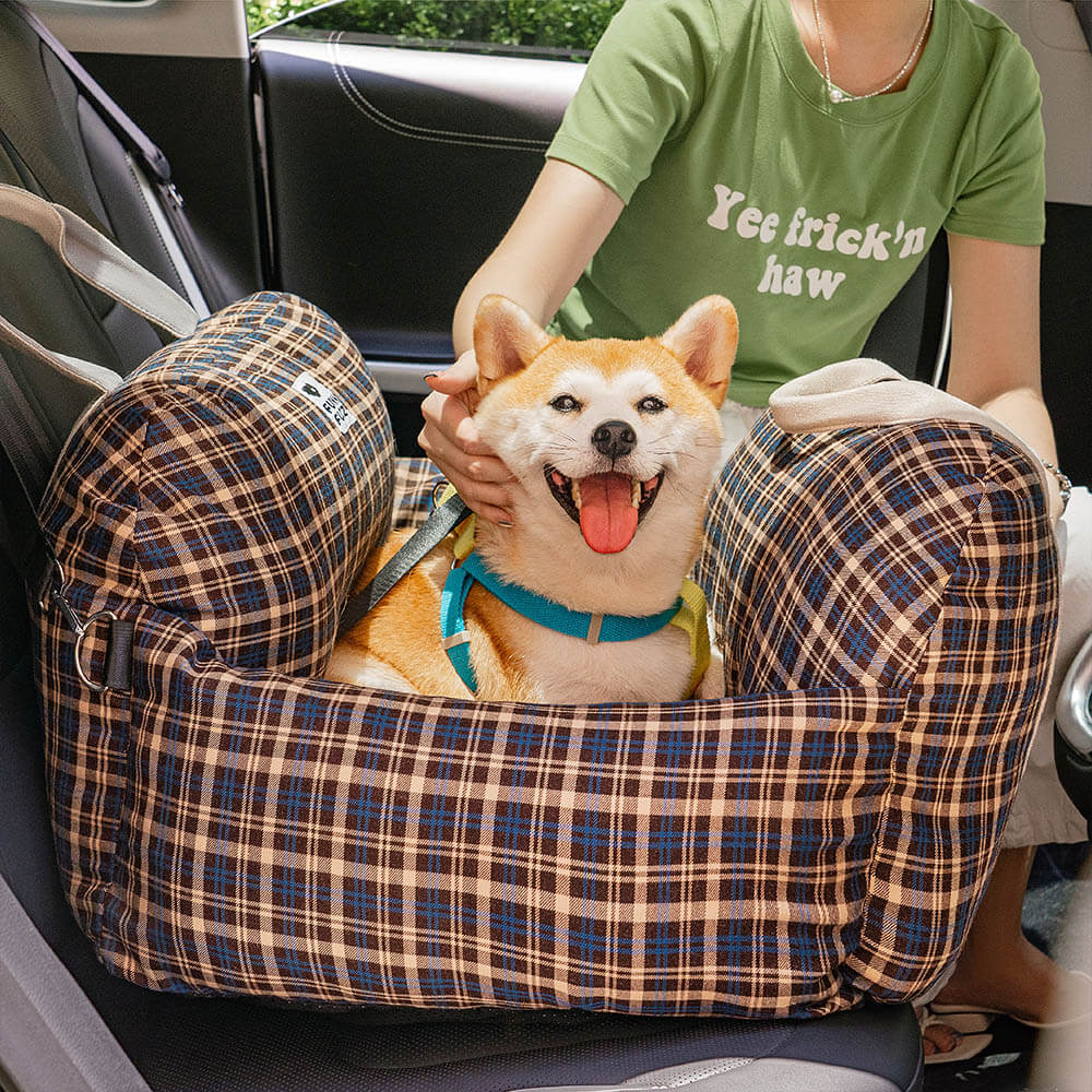 Reise-Sicherheits-Autositzbett für Hunde im Vintage-Karos