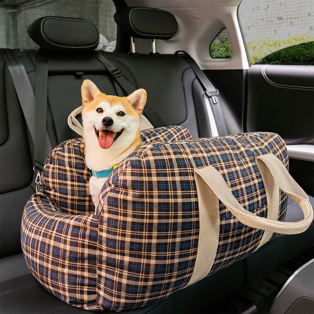 Reise-Sicherheits-Autositzbett für Hunde im Vintage-Karos