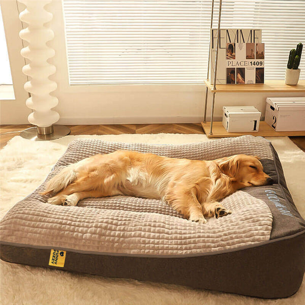 Personalisierbares, großes und dickes Hundebett mit kratzfester Rückenpolsterung