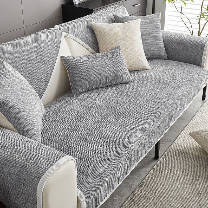 Wasserdichter Antimikrobieller Einfach Gestreifter Kratzfester Sofabezug aus Chenille