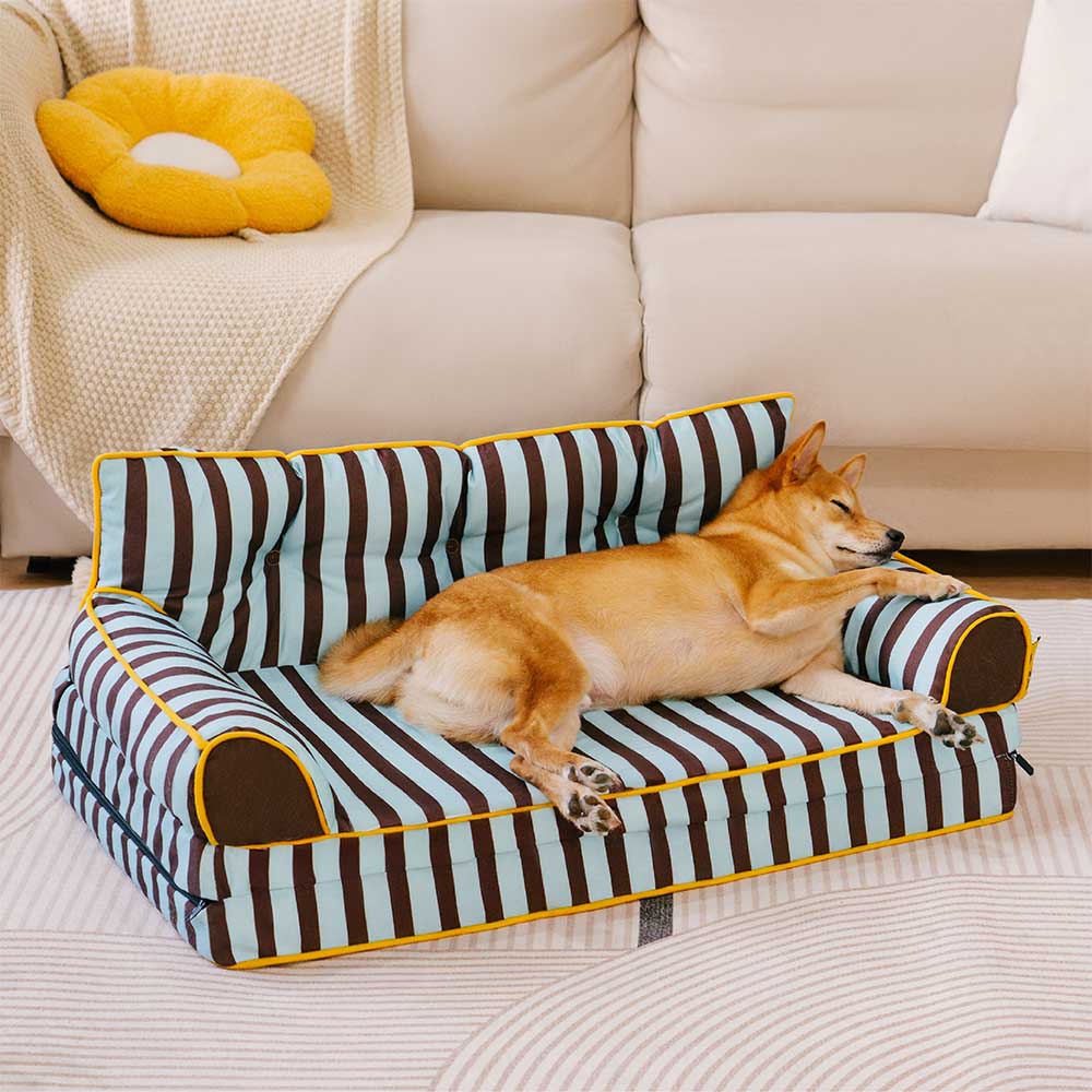 Modisches Gestreiftes Wasserabweisendes Faltbares Hundesofabett - Sunny Siesta