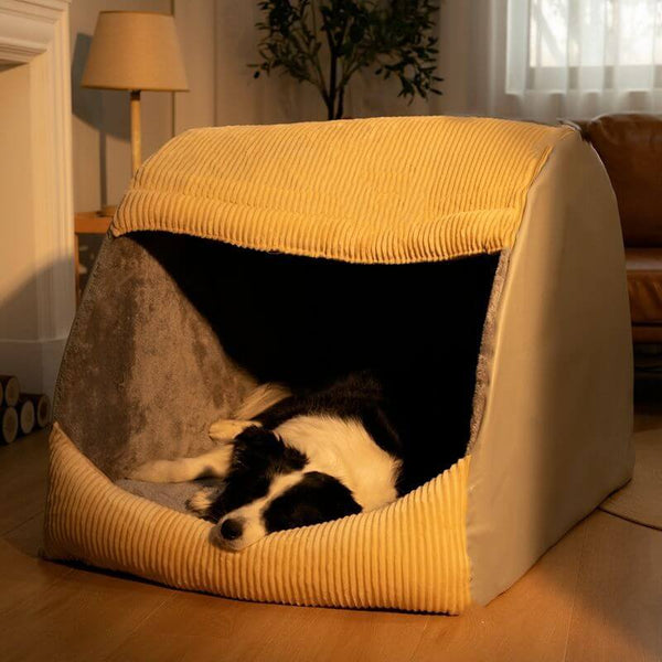Abnehmbares Halbgeschlossenes Großes Hundezeltbett aus warmem Flanell
